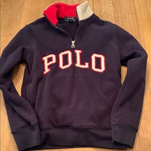 Polo by Ralph Lauren Navy Zip-Up Sweater with Red Collar